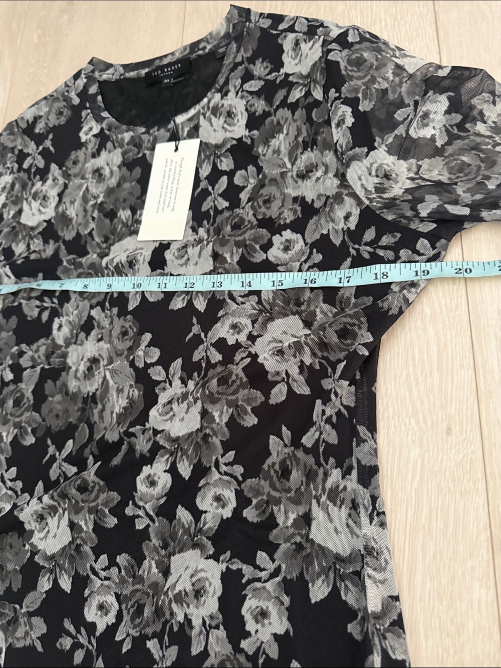 Ted Baker London Rich Black Sheer Floral Velvet Snowfall Long-Sleeve Mesh Top - Picture 7 of 10